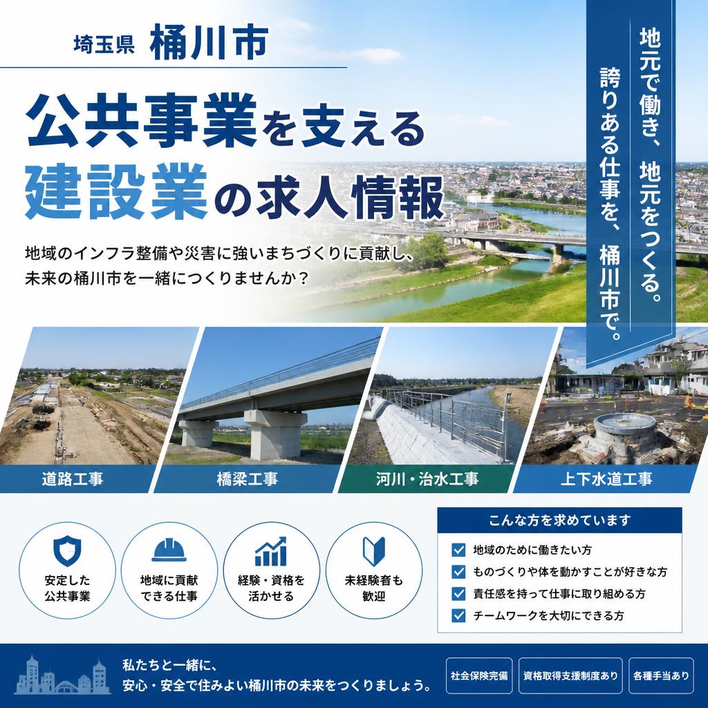 埼玉県桶川市の公共事業を支える建設業の求人情報